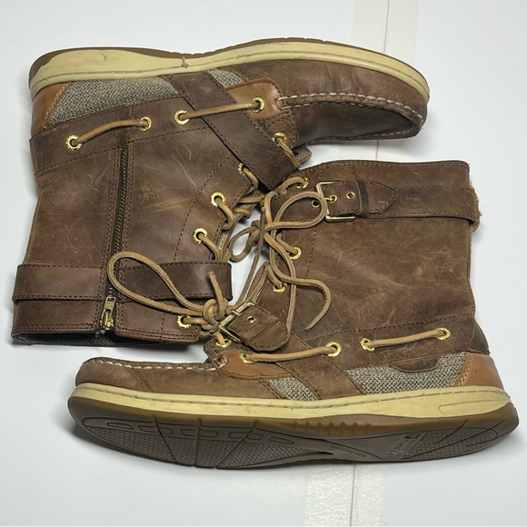 Sperry Women’s 9 Brown Leather Duck Boots Non-Marking Sole Lace Zip Riding Style - Picture 6 of 15